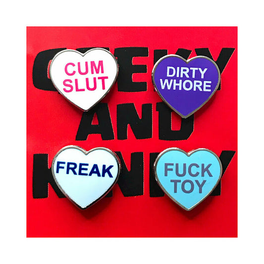 Geeky & Kinky G&K Heart Pin 4Pk Cum Slut, Etc