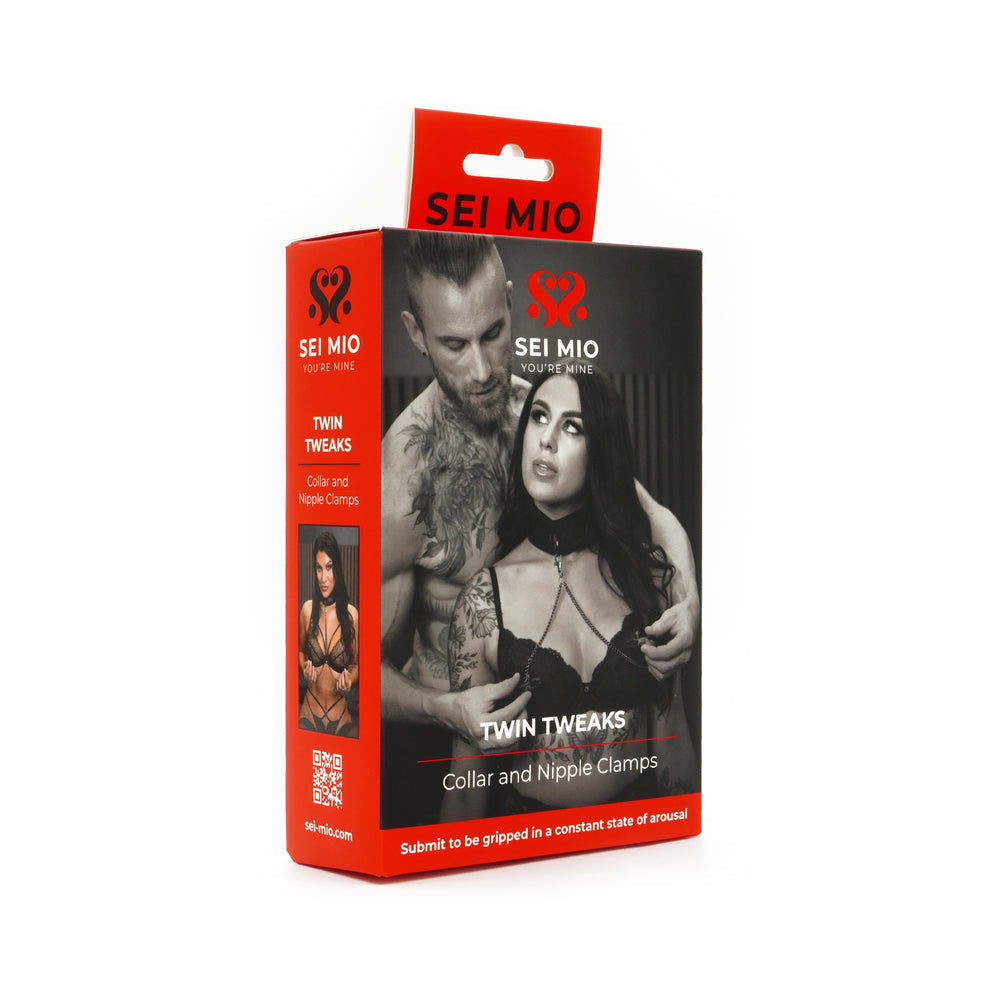 Sei Mio Twin Tweaks Velvet Collar With Nipple Clamps